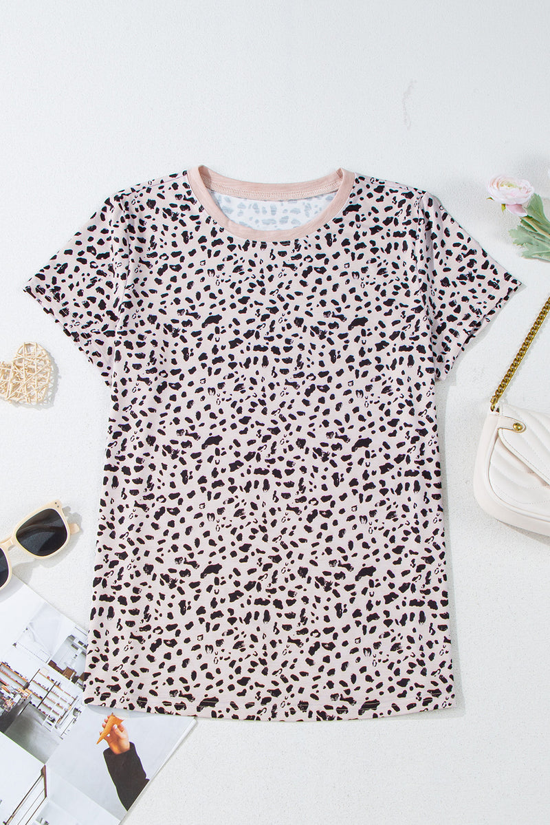 Gray Cheetah Print O-neck Short Sleeve T Shirt