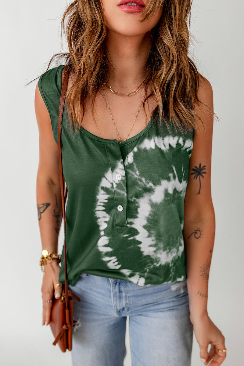 Tie-Dye Scoop Neck Henley Tank - AnnieMae21