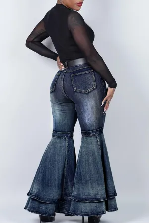 Street Solid Patchwork Plus Size Jeans - AnnieMae21