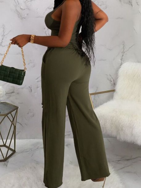 Scoop Neck and Distressed jumpsuit Wide Leg Pant. 2pc set.