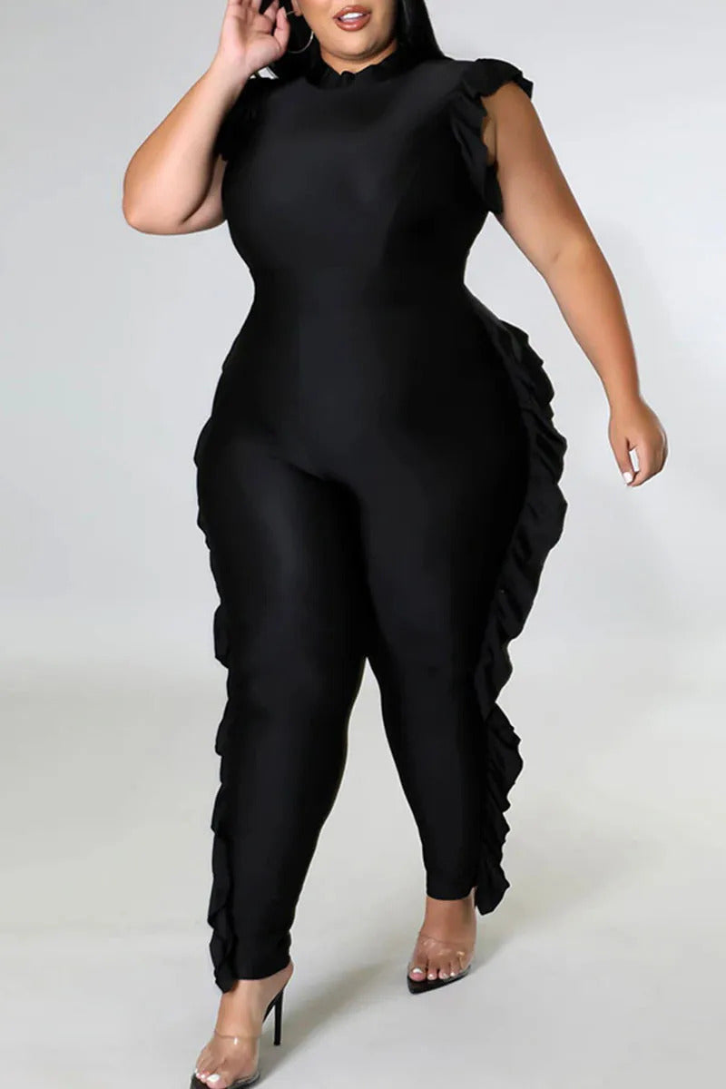 Stringy Selvedge O Neck Plus Size Jumpsuits