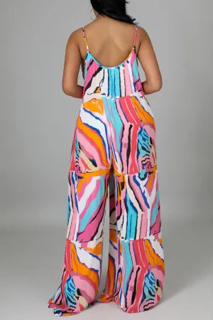 Casual Daily Print Backless Spaghetti Strap Loose Jumpsuits - AnnieMae21