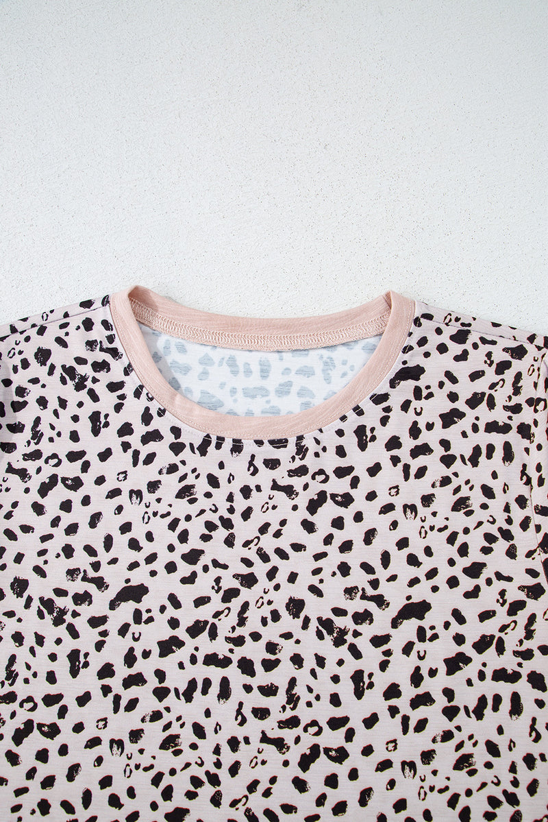 Gray Cheetah Print O-neck Short Sleeve T Shirt