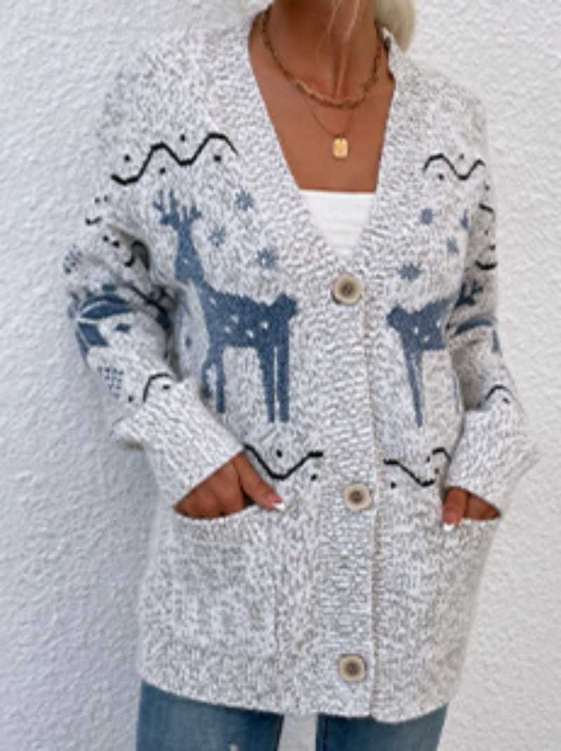 Knitwear Single-breasted Christmas Reindeer Cardigan Sweater