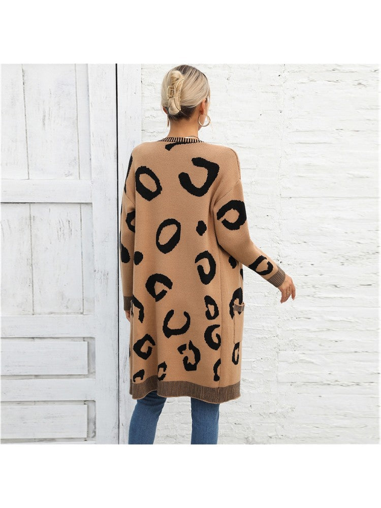 Colorblock Leopard Print Plus Size Sweater Coat - AnnieMae21