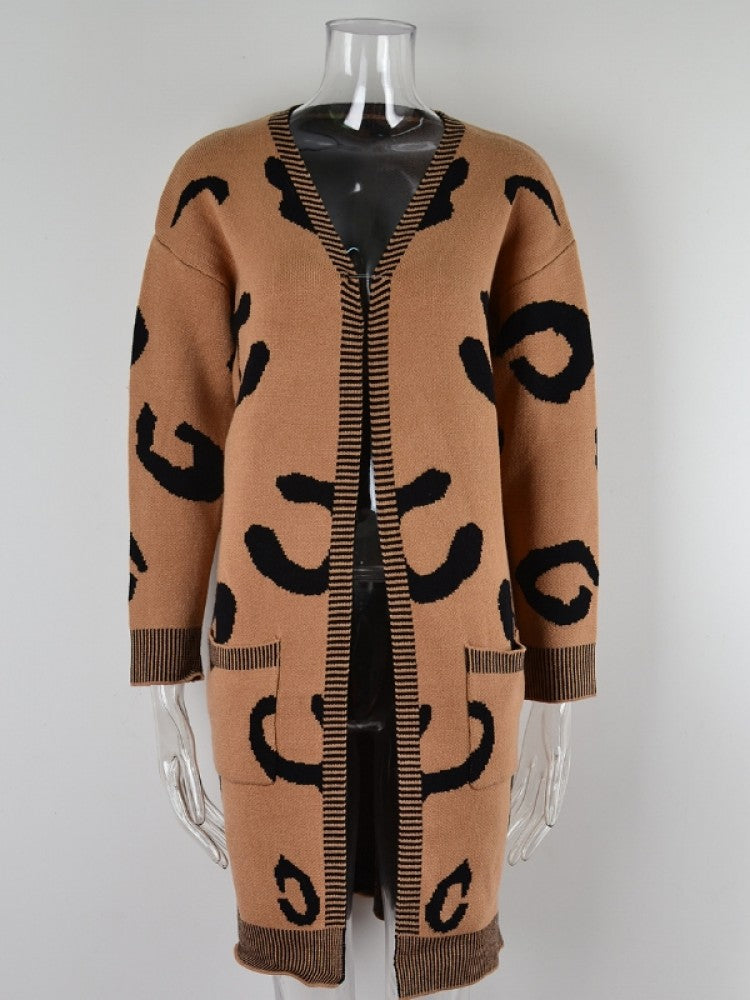 Colorblock Leopard Print Plus Size Sweater Coat - AnnieMae21