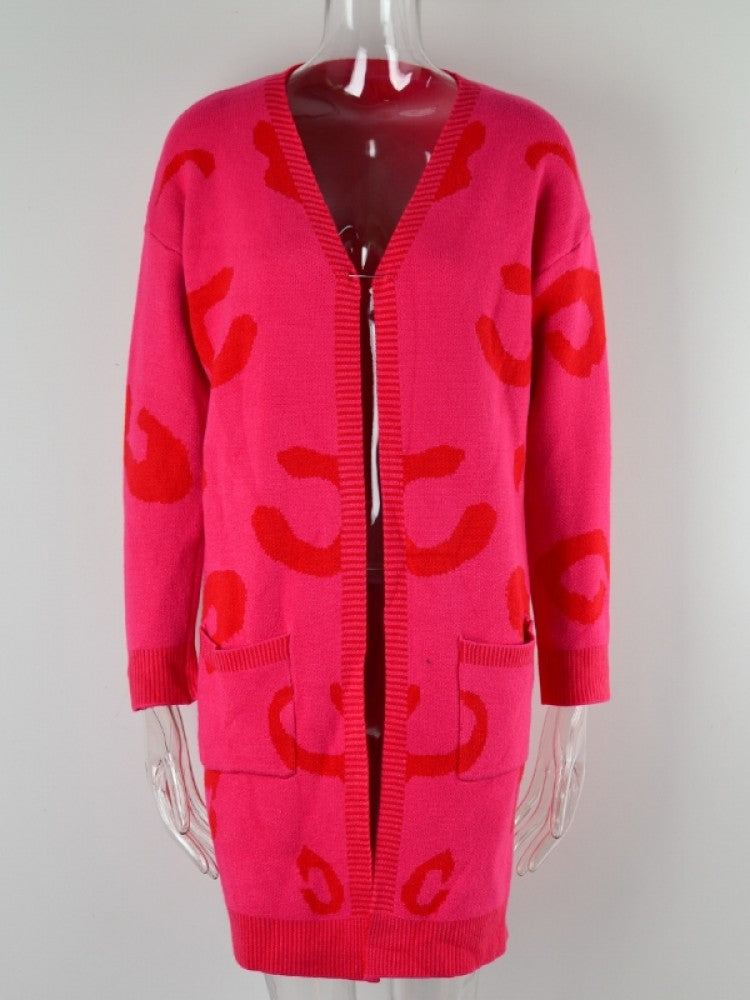 Colorblock Leopard Print Plus Size Sweater Coat - AnnieMae21