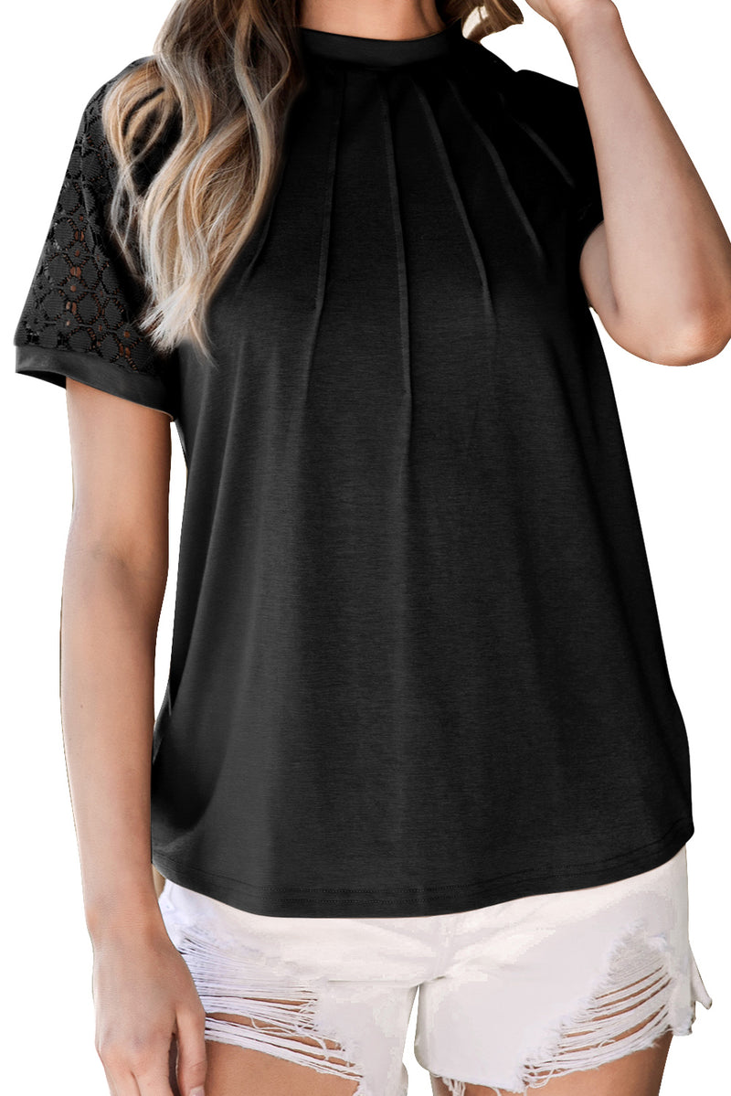 Pale Khaki Seamed Detail Contrast Lace Raglan Sleeve Tee