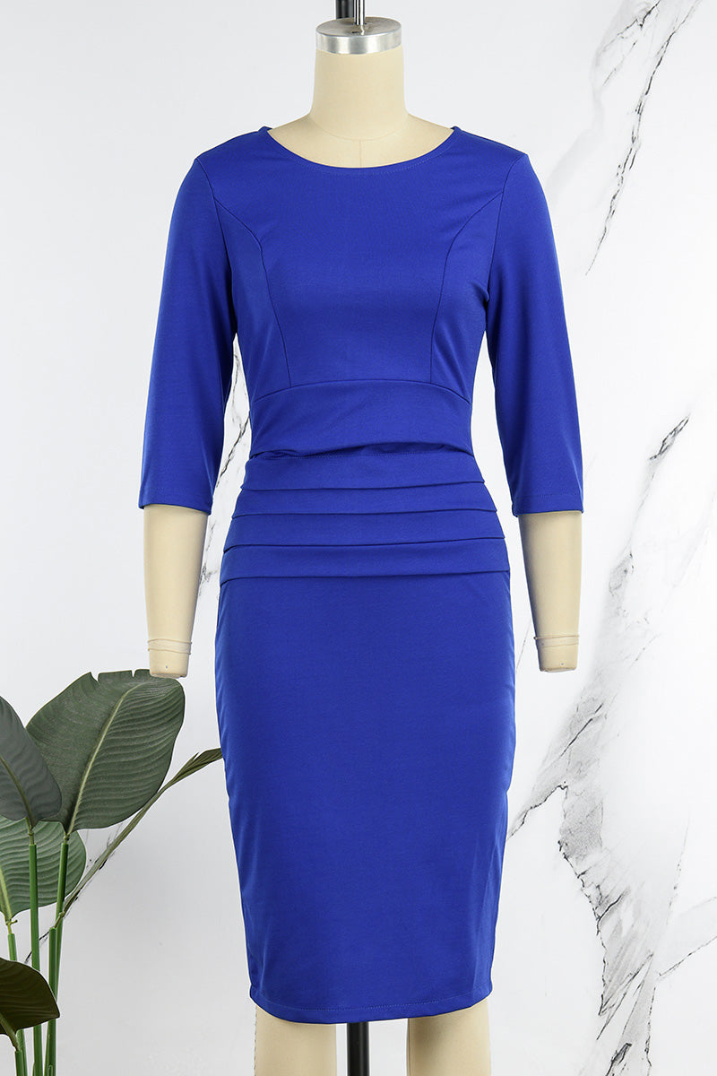 Casual Elegant Solid Patchwork Fold O Neck One Step Skirt Dresses - AnnieMae21