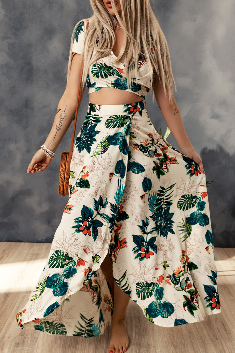 Tropical Print Crop Top and Maxi Skirt Set - AnnieMae21