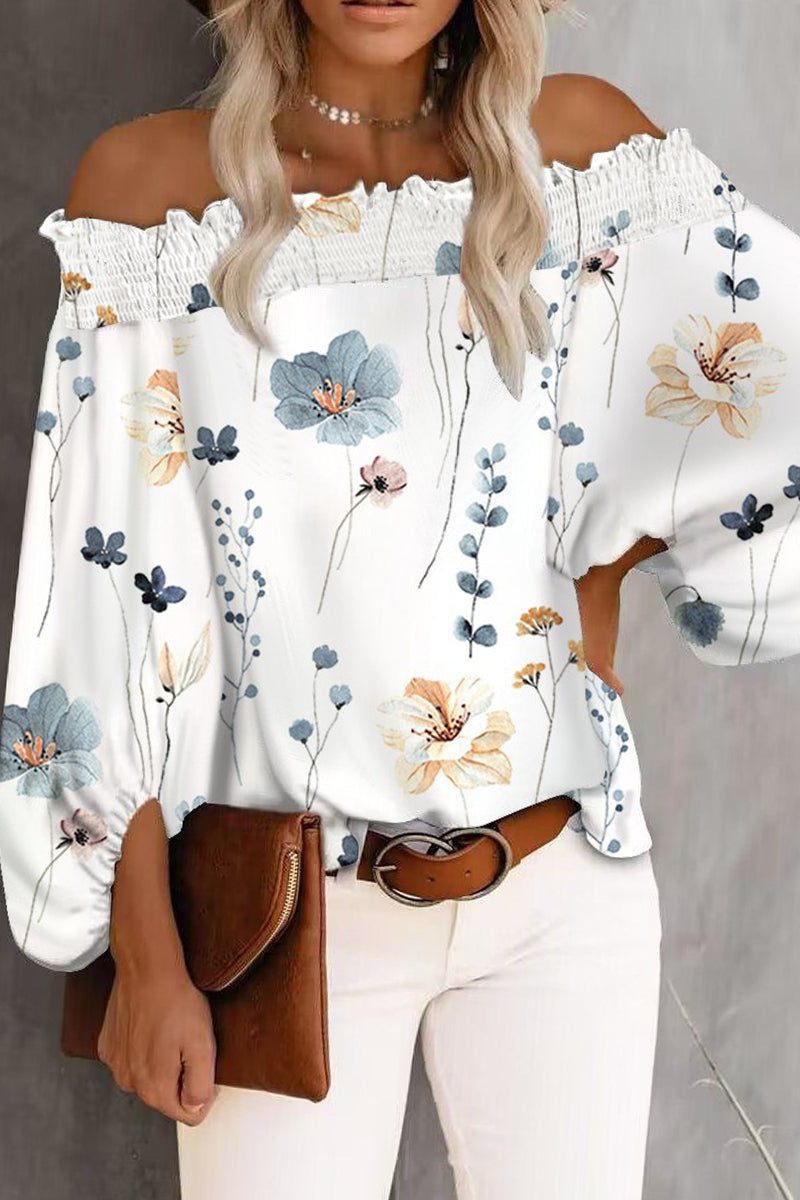 Casual Print Patchwork Off The Shoulder Tops - AnnieMae21