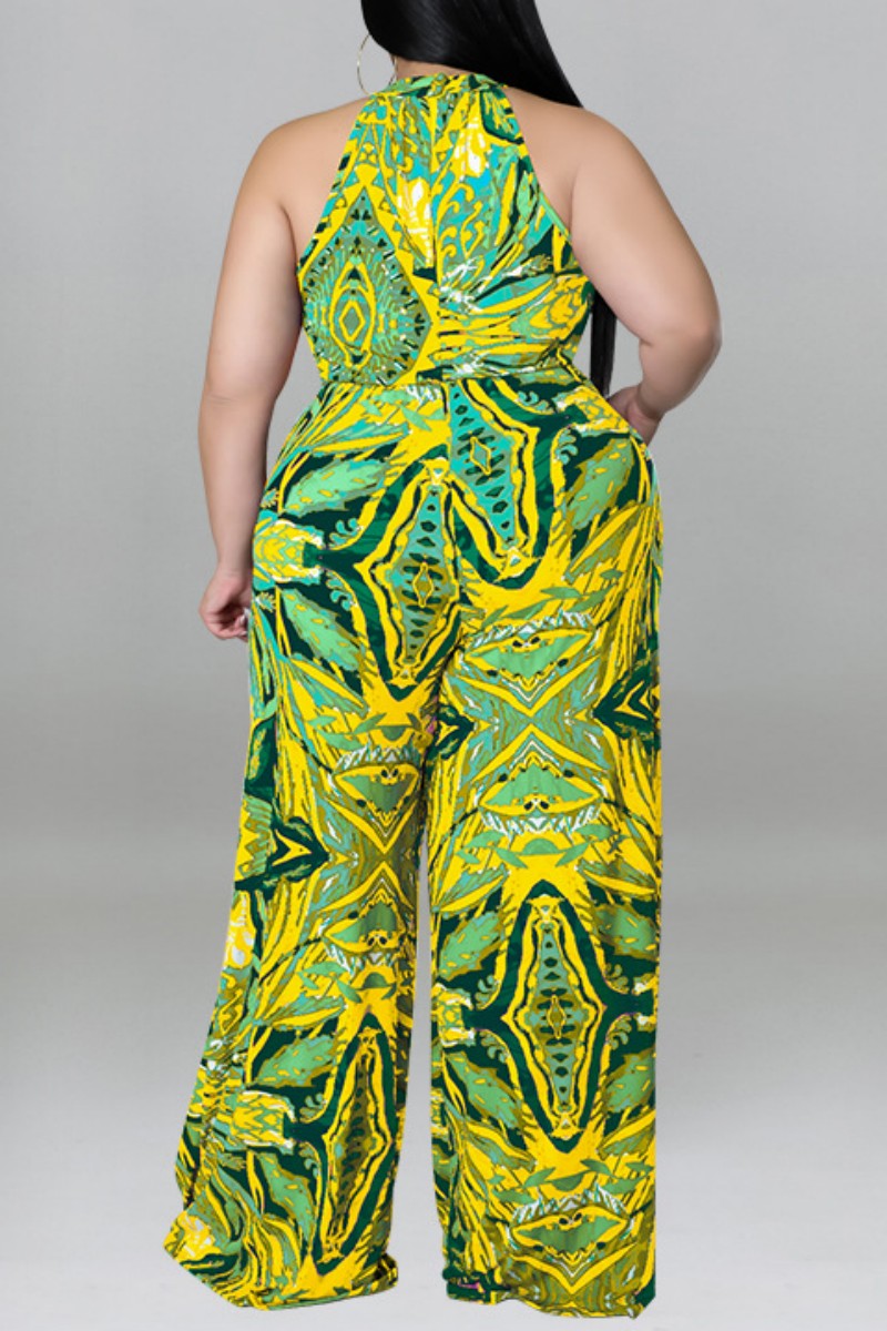 Print With Belt O Neck Plus Size Jumpsuits - AnnieMae21