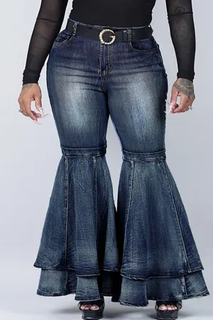 Street Solid Patchwork Plus Size Jeans - AnnieMae21