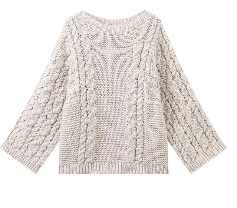 Crew neck bell sleeve knit loose sweater