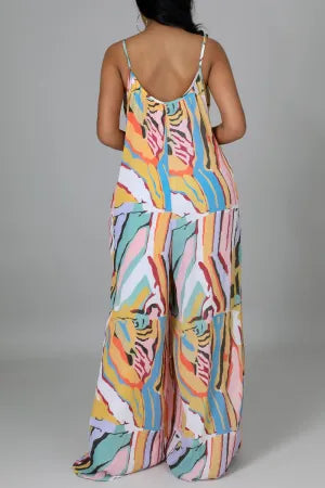 Casual Daily Print Backless Spaghetti Strap Loose Jumpsuits - AnnieMae21