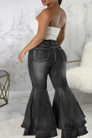 Street Solid Patchwork Plus Size Jeans - AnnieMae21