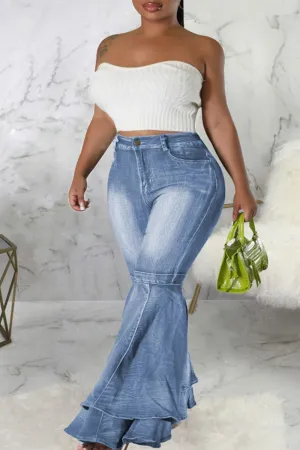 Street Solid Patchwork Plus Size Jeans - AnnieMae21