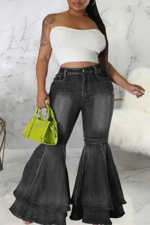 Street Solid Patchwork Plus Size Jeans - AnnieMae21