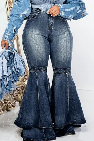 Street Solid Patchwork Plus Size Jeans - AnnieMae21