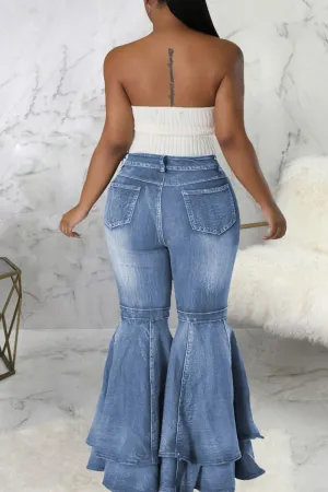 Street Solid Patchwork Plus Size Jeans - AnnieMae21