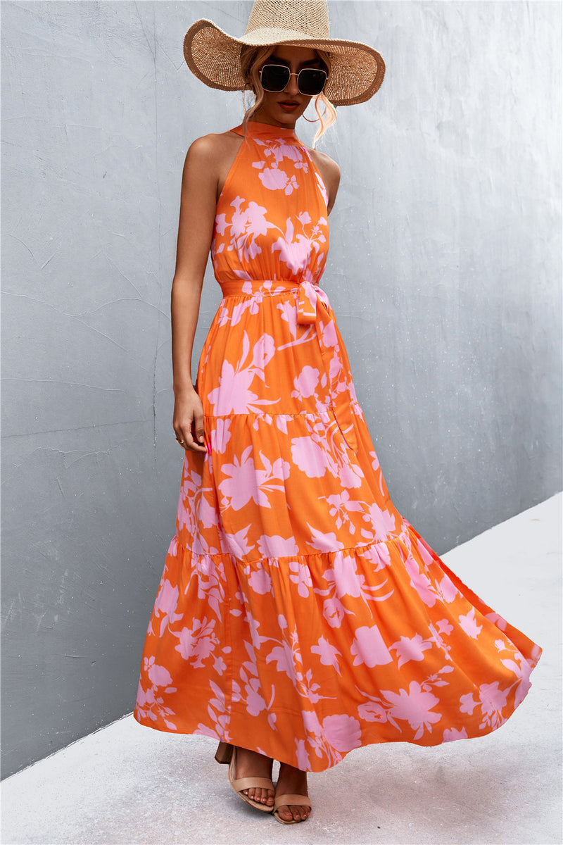 Printed Sleeveless Tie Waist Maxi Dress - AnnieMae21