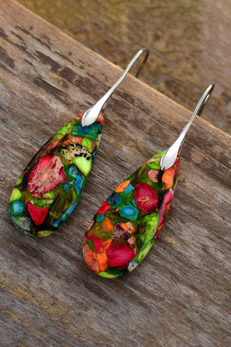 Handmade Teardrop Shape Natural Stone Dangle Earrings - AnnieMae21