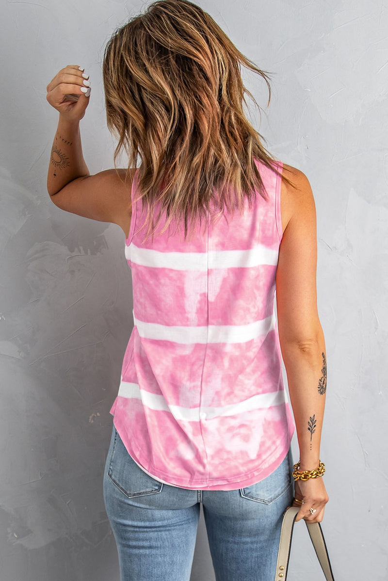 Tie-Dye Scoop Neck Henley Tank - AnnieMae21