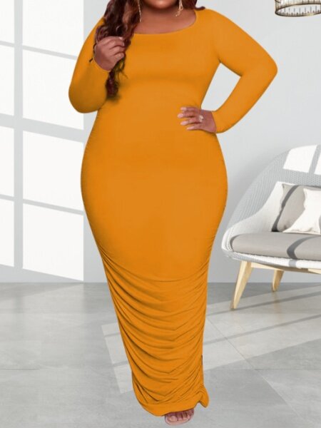 Solid Color Round Neck Sexy Dress - AnnieMae21