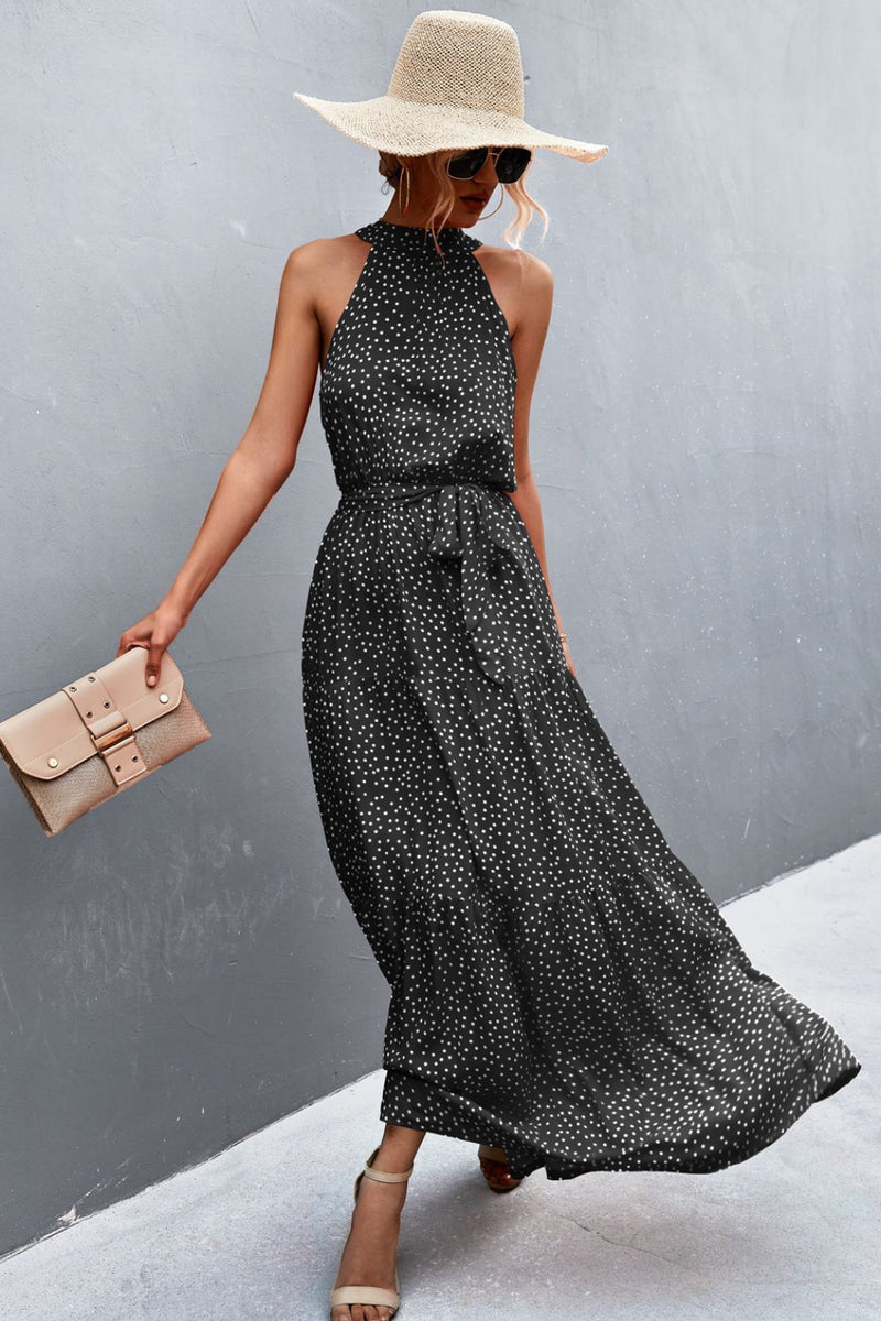 Printed Sleeveless Tie Waist Maxi Dress - AnnieMae21