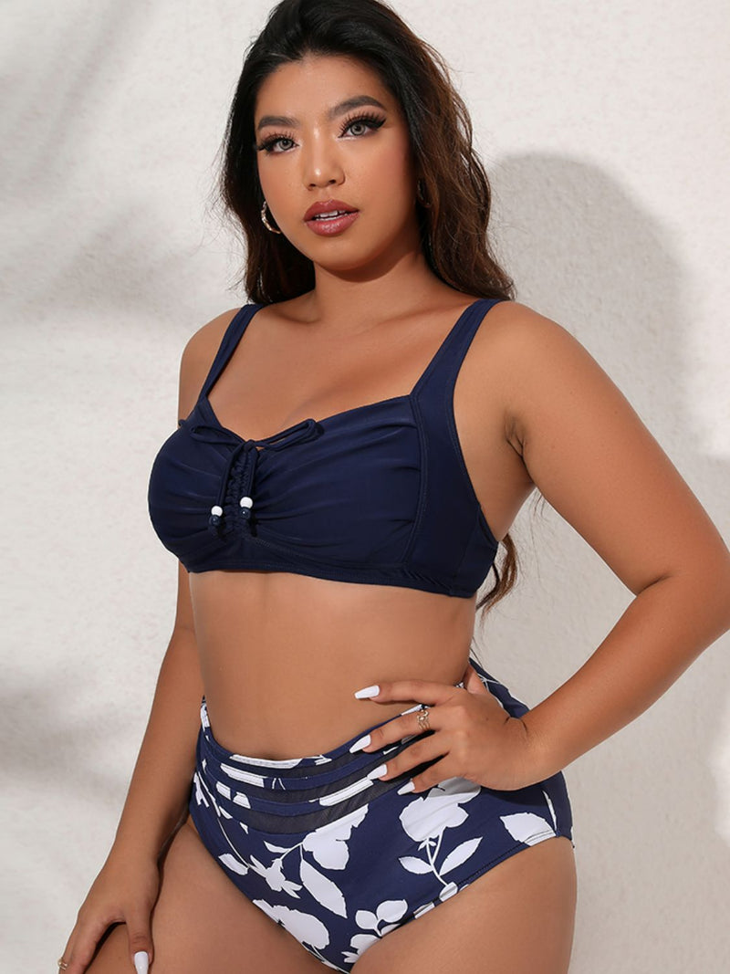 Plus Size Printed Gathered Detail Bikini Set - AnnieMae21