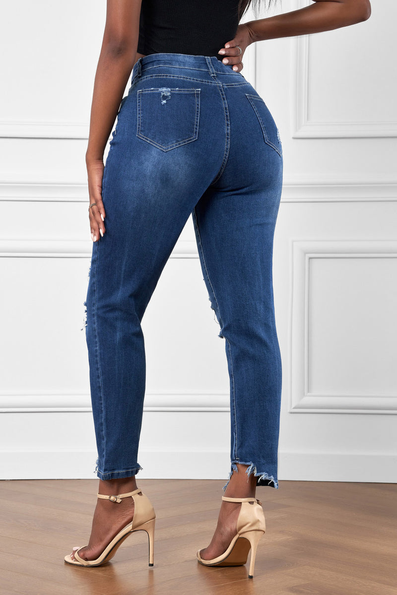 High-Rise Distressed Hem Detail Jeans - AnnieMae21