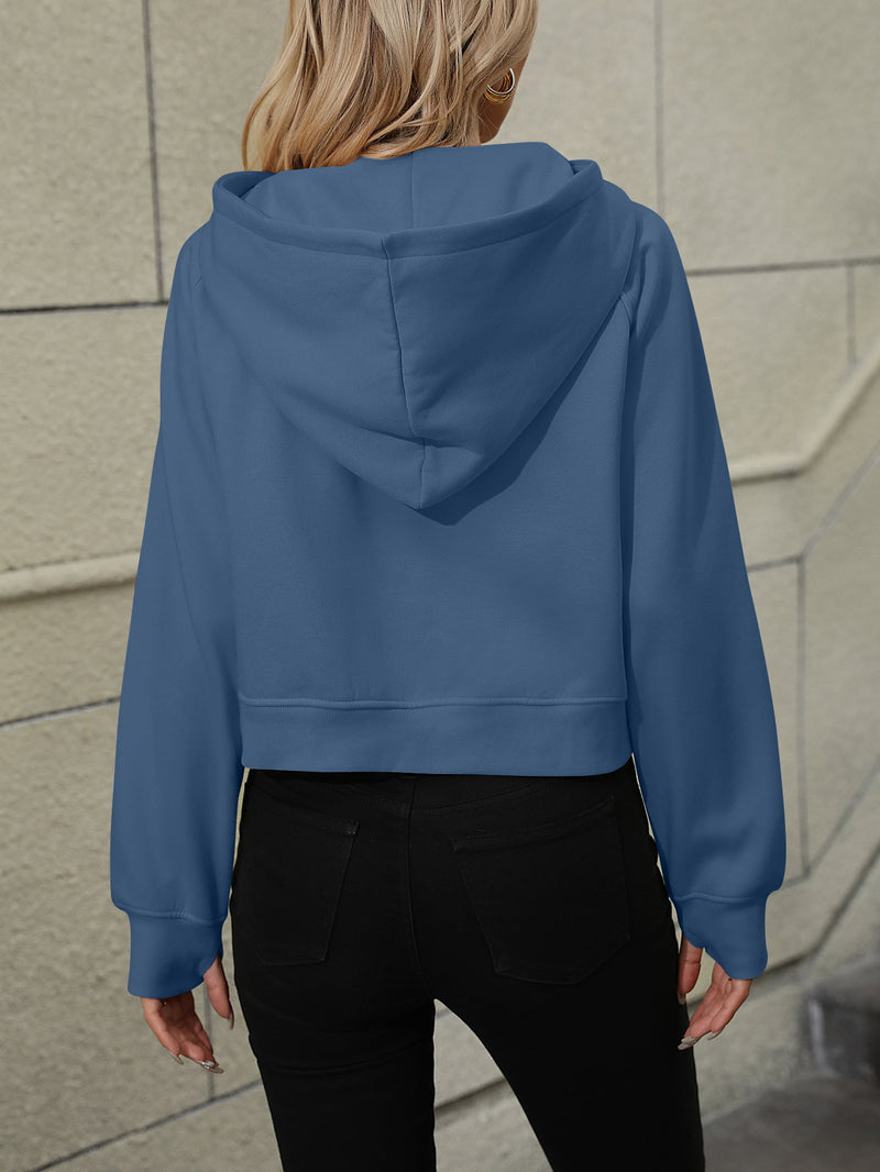 Raglan Sleeve Zip-Up Hoodie with Pocket - AnnieMae21