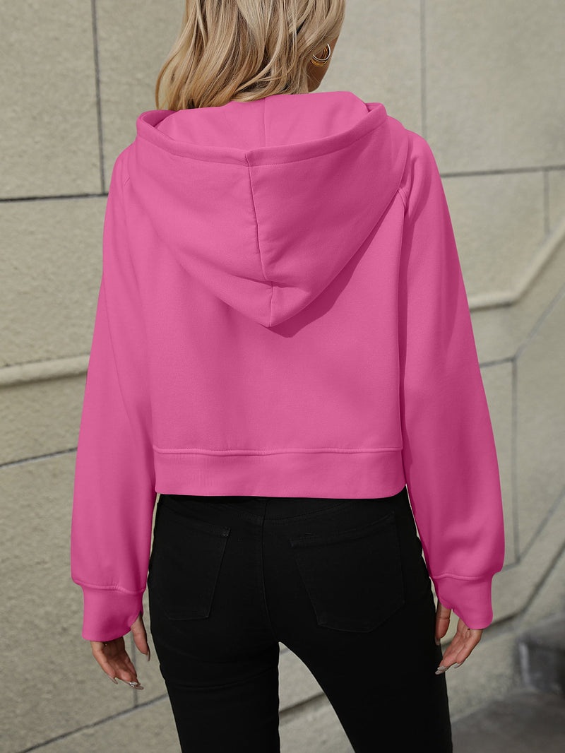 Raglan Sleeve Zip-Up Hoodie with Pocket - AnnieMae21