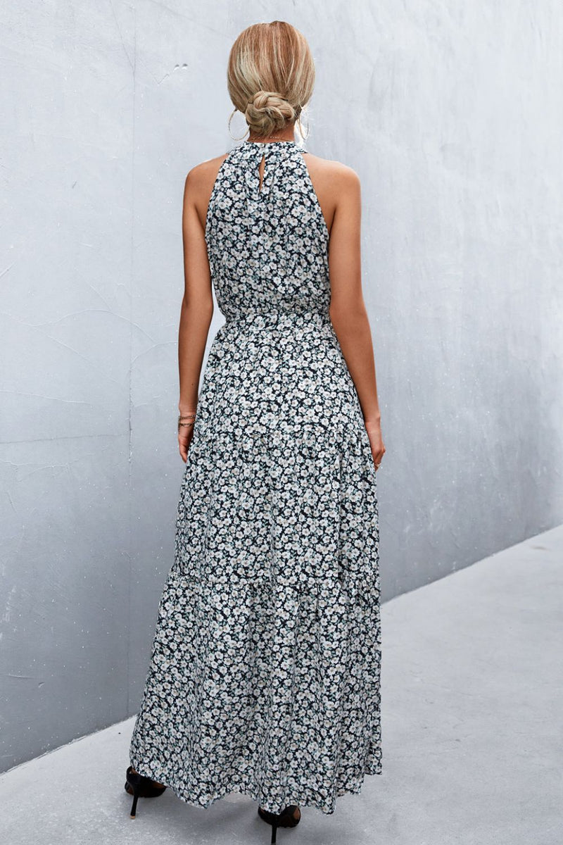 Printed Sleeveless Tie Waist Maxi Dress - AnnieMae21