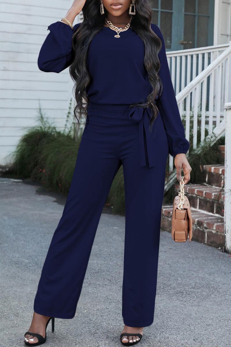 Boat Neck Tie Belt Jumpsuit - AnnieMae21