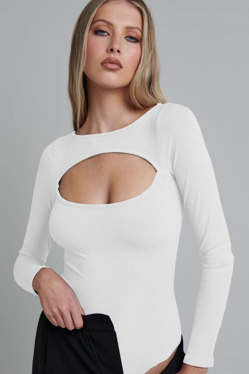 Cutout Ribbed Long Sleeve Bodysuit - AnnieMae21