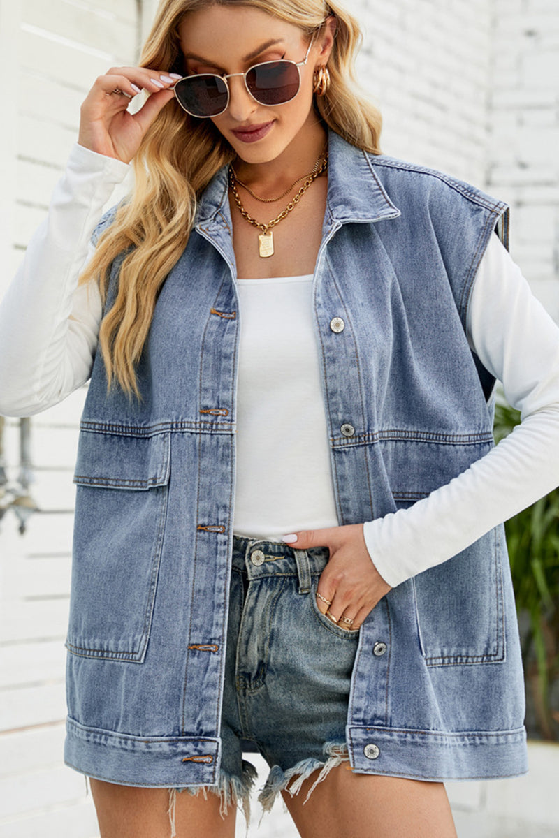 Sleeveless button-down denim jacket - AnnieMae21