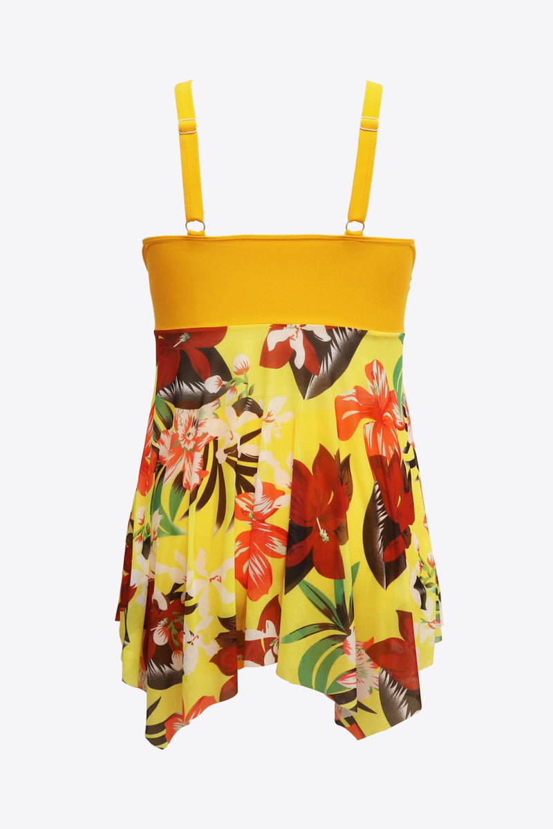 Plus Size Floral Two-Tone Asymmetrical Hem Two-Piece Swimsuit - AnnieMae21