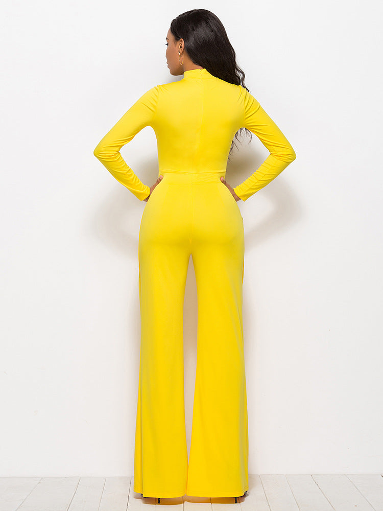 Long Sleeve Mock Neck Wide Leg Jumpsuit - AnnieMae21