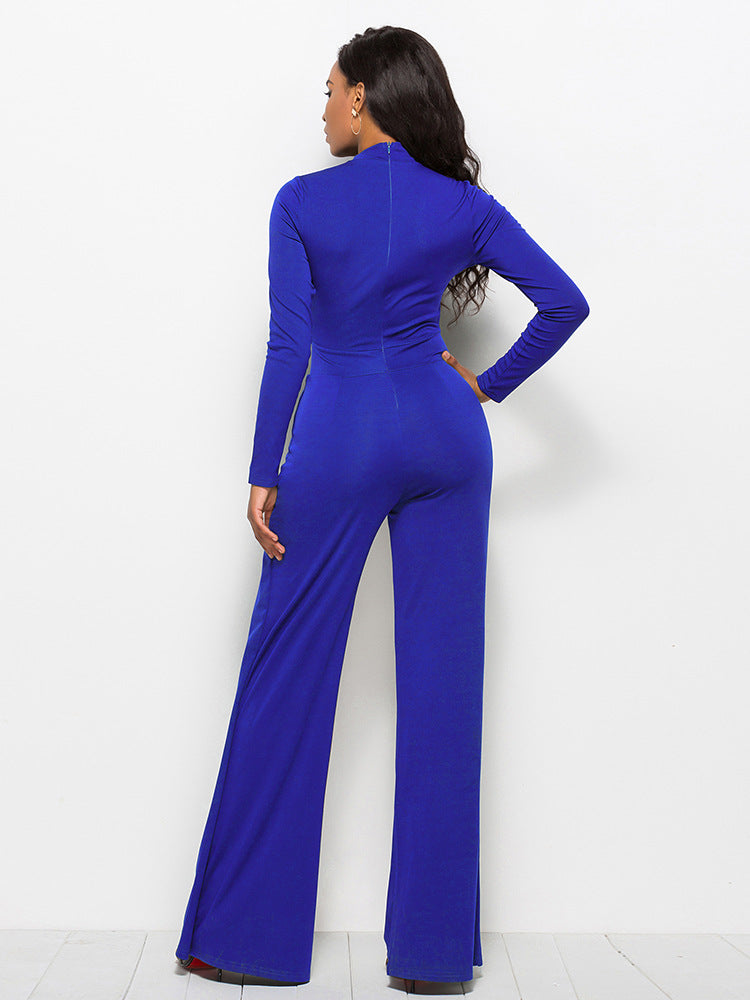 Long Sleeve Mock Neck Wide Leg Jumpsuit - AnnieMae21