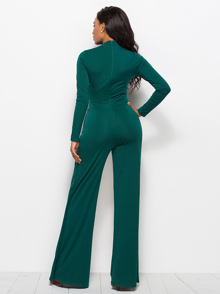 Long Sleeve Mock Neck Wide Leg Jumpsuit - AnnieMae21