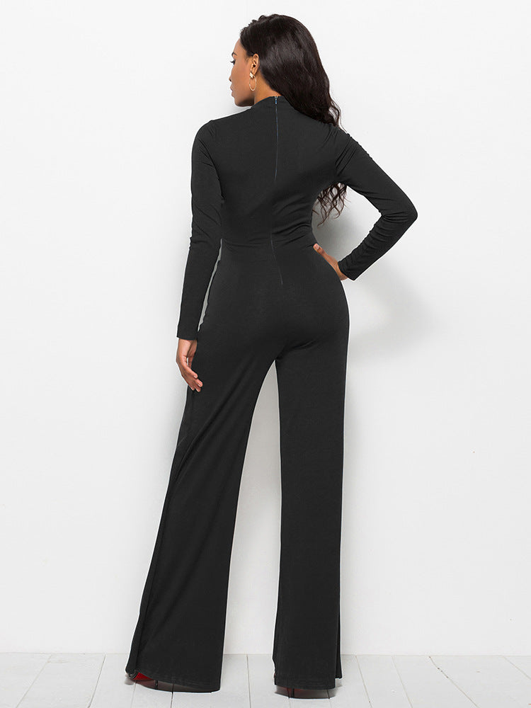 Long Sleeve Mock Neck Wide Leg Jumpsuit - AnnieMae21