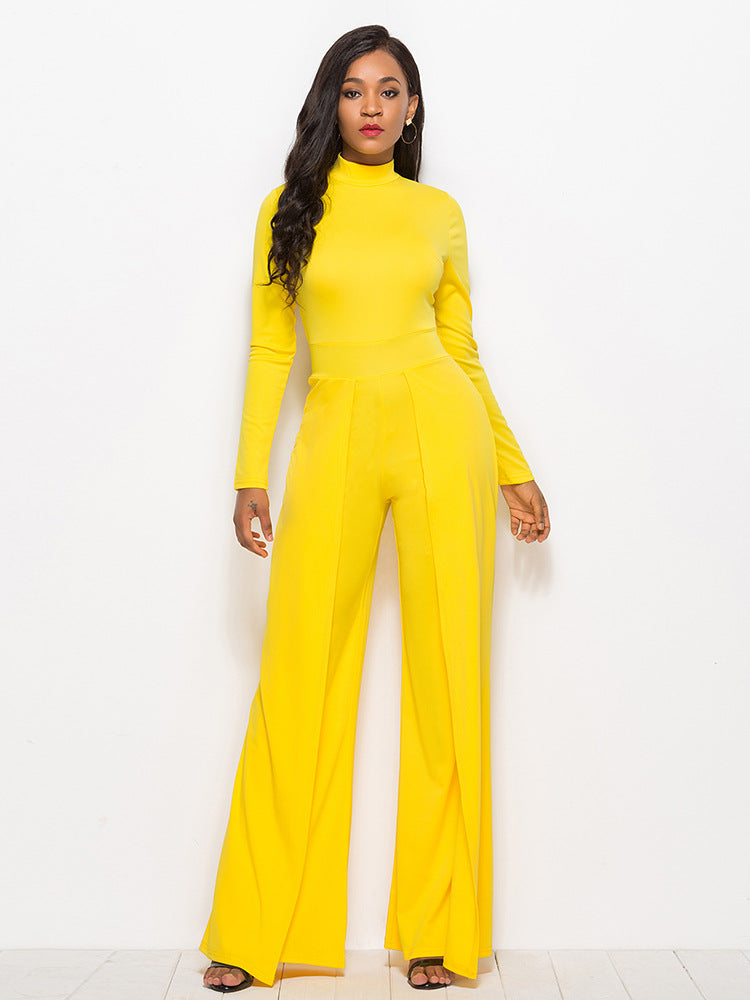 Long Sleeve Mock Neck Wide Leg Jumpsuit - AnnieMae21