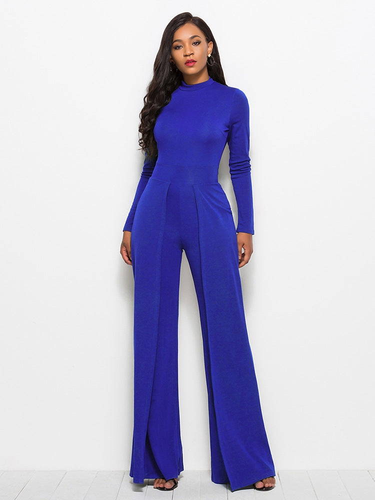 Long Sleeve Mock Neck Wide Leg Jumpsuit - AnnieMae21