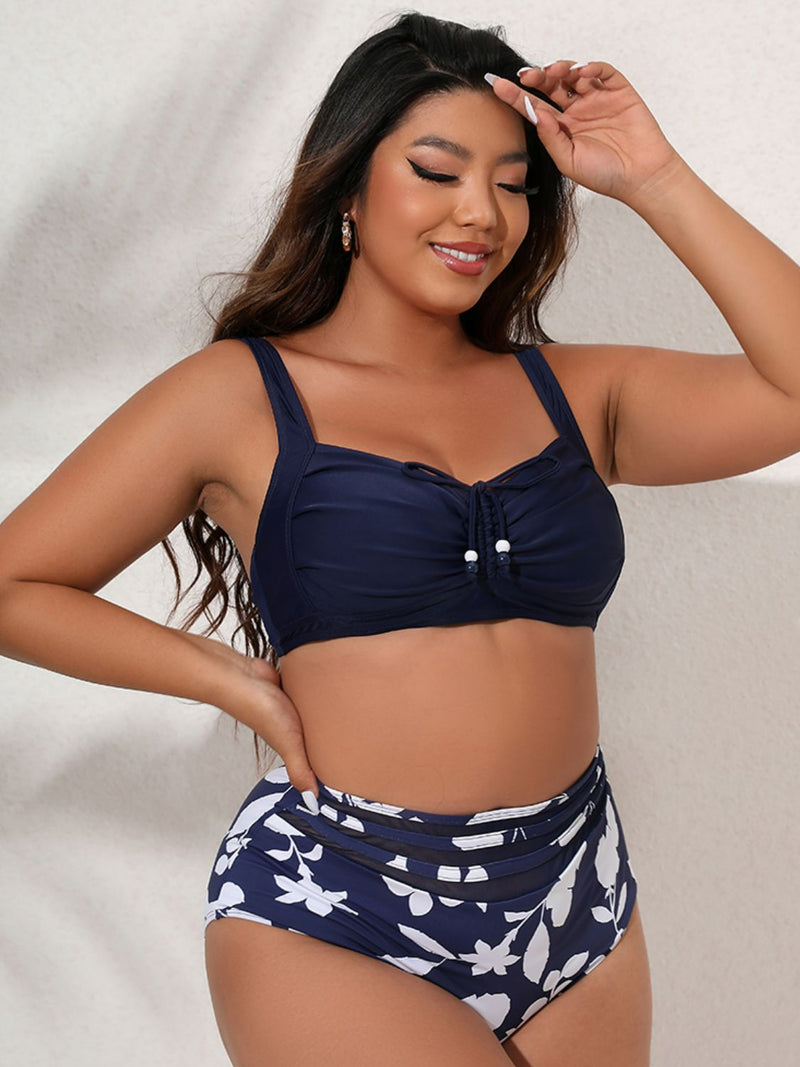 Plus Size Printed Gathered Detail Bikini Set - AnnieMae21