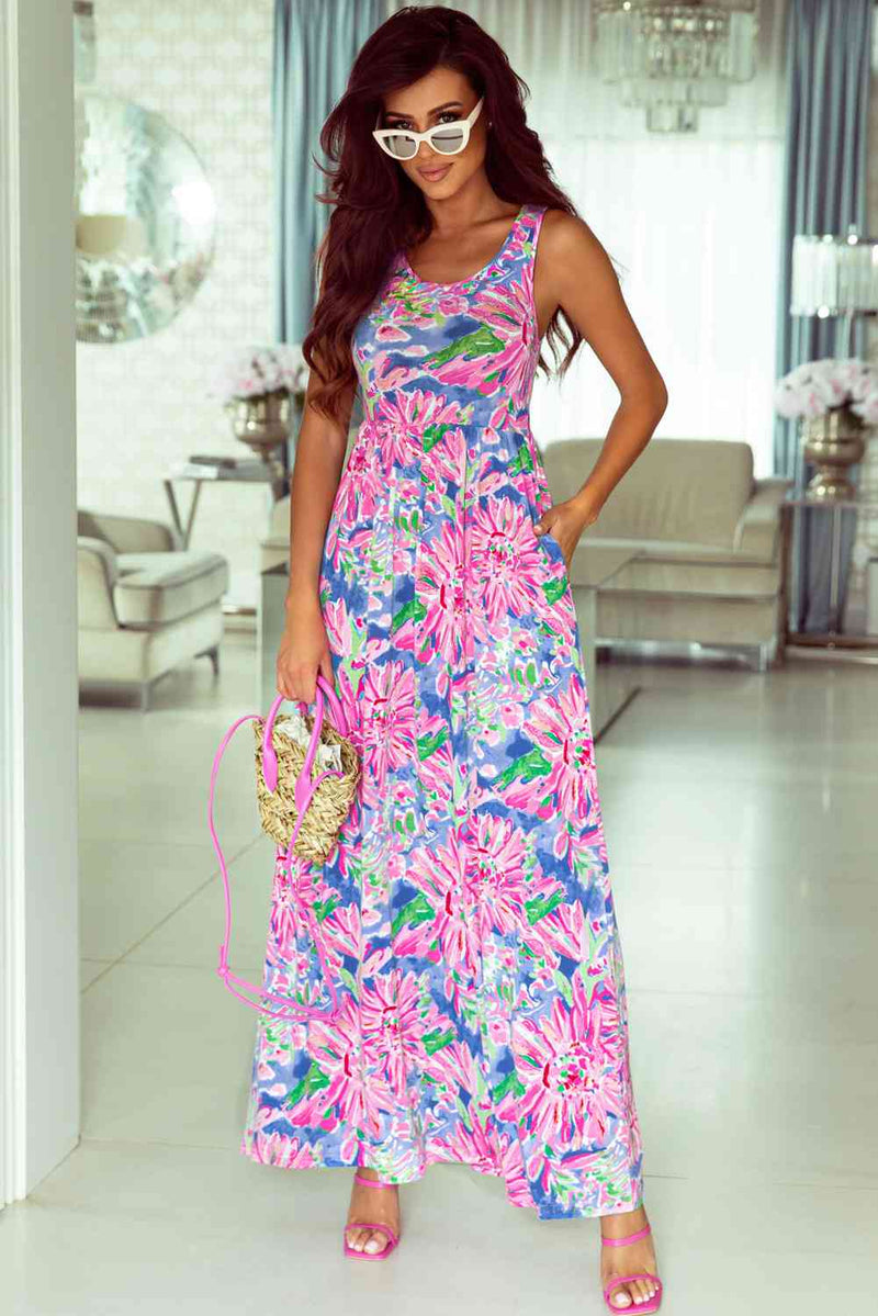 Floral Round Neck Sleeveless Dress - AnnieMae21