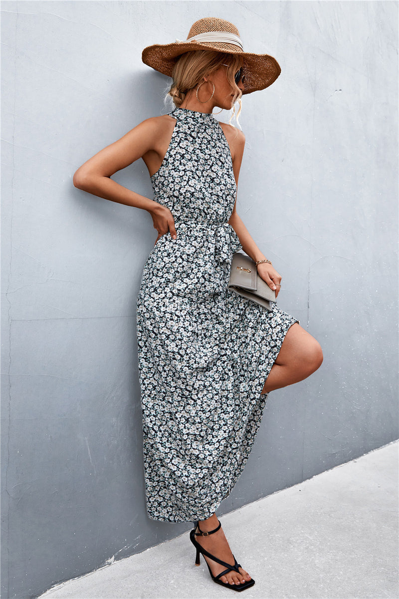 Printed Sleeveless Tie Waist Maxi Dress - AnnieMae21