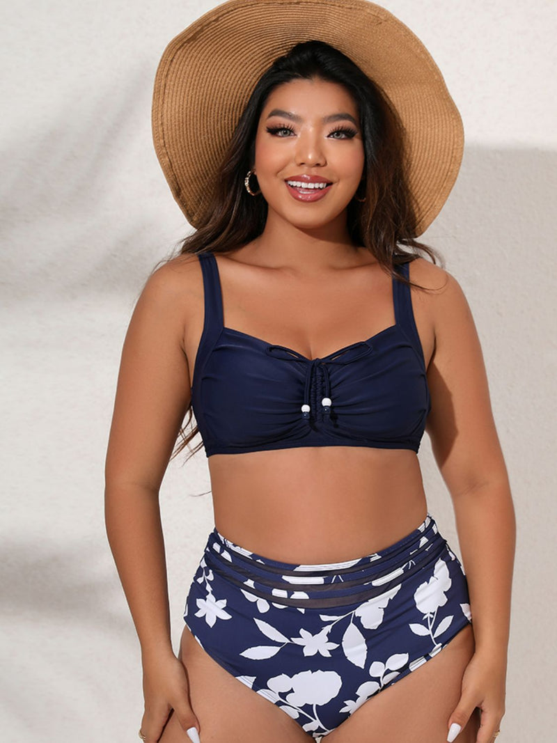 Plus Size Printed Gathered Detail Bikini Set - AnnieMae21