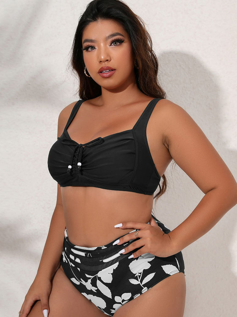 Plus Size Printed Gathered Detail Bikini Set - AnnieMae21