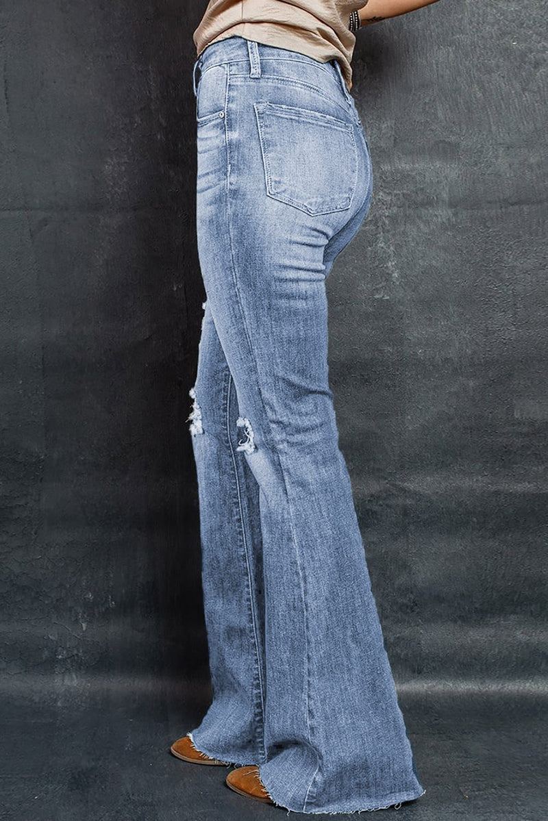 Distressed Raw Hem Flare Jeans - AnnieMae21